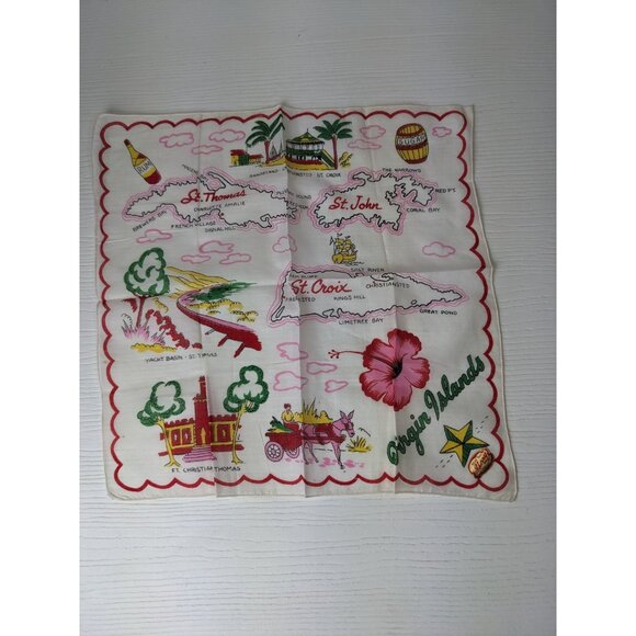 Vintage Handkerchief 1950’s Virgin Islands Souvenir St Thomas croix John 13” Sq - Picture 4 of 5